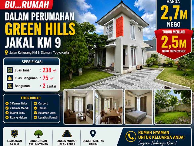 Rumah Cantik 2 Lantai di Green Hills Jakal KM 9 – LT 238 m², LB 75 m², Harga Nego