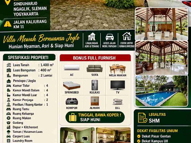 Villa Joglo Full Furnished Kolam Renang Jalan Kaliurang Km 11 Sleman