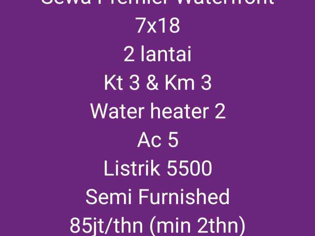 Disewakan Rumah 2 lantai di Perumahan WaterFront City cluster Premier Tanjung Bunga Makassar