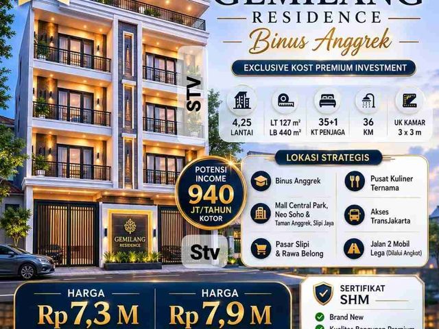 DIJUAL INDEN KOS BARU 36 KAMAR , KEMANGGISAN. Jakarta Barat