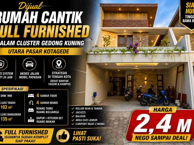 🔥 RUMAH MEWAH FULL FURNISHED DALAM CLUSTER – GEDONG KUNING KOTAGede 🔥