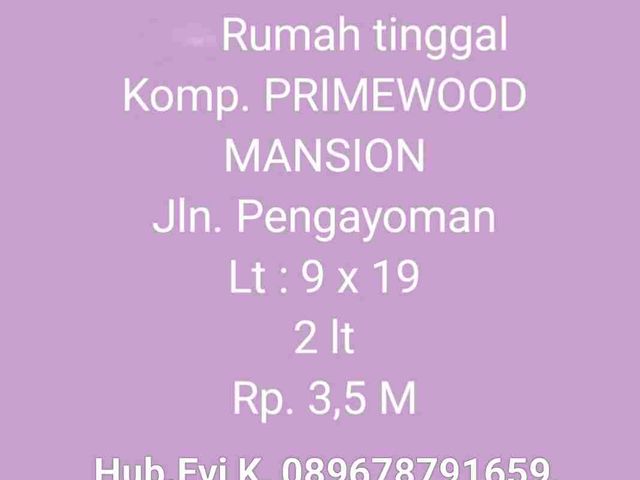Dijual Rumah 2 Lt di Primewood Mansion Jl. Pengayoman Makassar