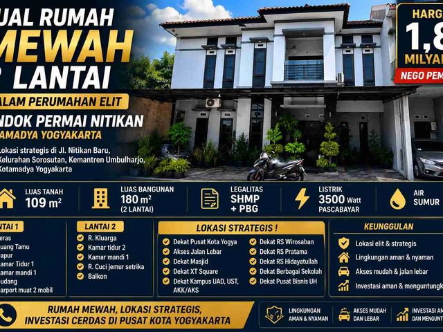 🔥 Rumah Mewah 2 Lantai Dalam Perumahan Elite Pindok Permai Nitikan Kota Yogyakarta 🔥