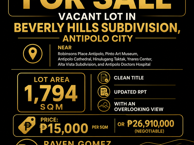 For Sale: Vacant Lot in Beverly Hills Subdivision, Antipolo City