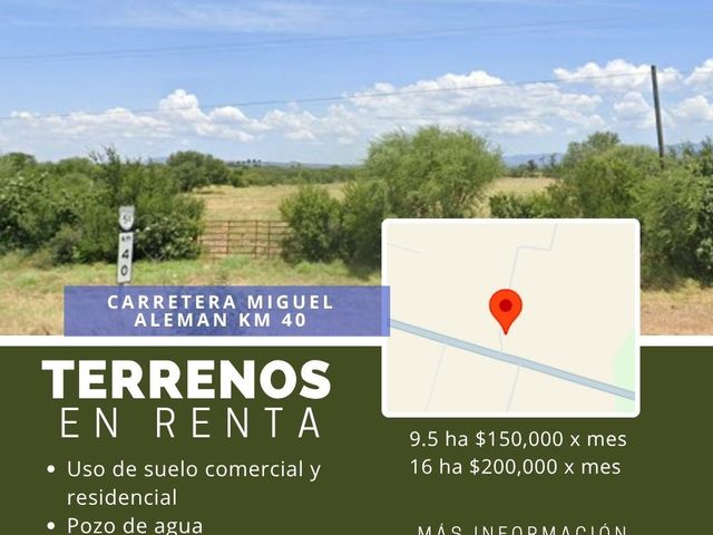 Terrenos en  Renta Carr. Km 40 Miguel Alemán