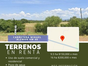 Terrenos en  Renta Carr. Km 40 Miguel Alemán