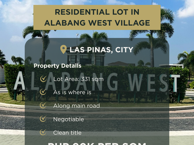 Rush Sale: 331 SQM Residential Lot Along Main Road in Alabang West, Las Piñas