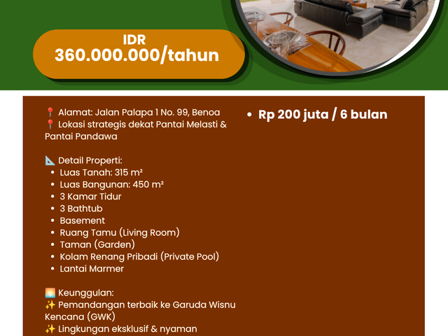 DISEWAKAN COFFEA VILLA  NUSA DUA - BALI