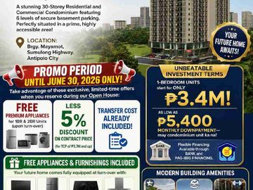 FOR SALE 1 BEDROOM PRE SELLING CONDOMINIUM IN SUMULONG HIGHWAY ANTIPOLO CITY