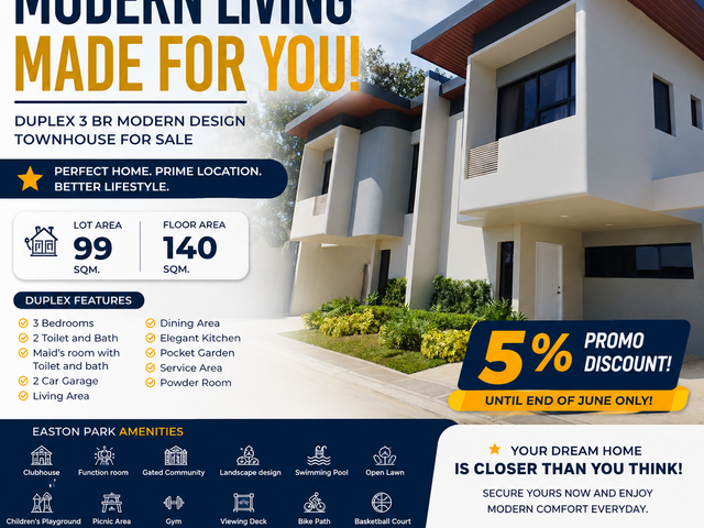For Sale 3BR Modern Design Duplex Unit in Easton Park Binangonan