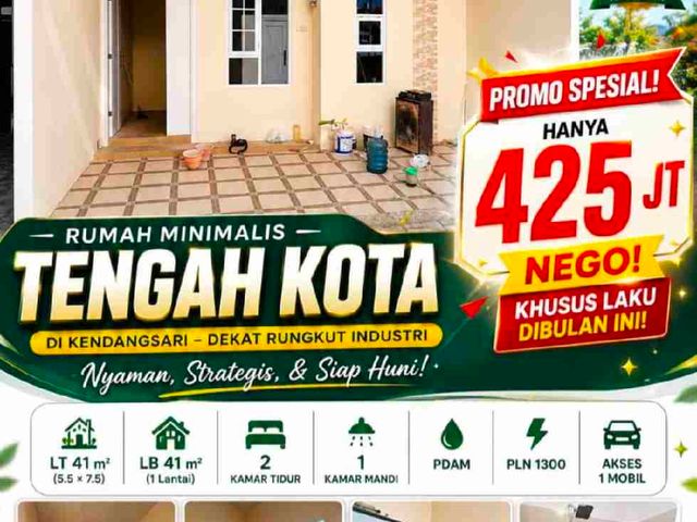 RUMAH BARU GRESS 400JUTAAN LOKASI STRATEGIS DI KENDANGSARI KEC. RUNGKUT