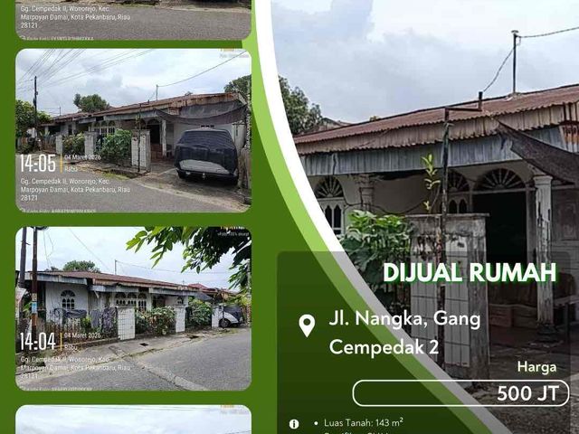 Dijual Rumah Jalan Nangka Gang Cempedak Pekanbaru Kota!