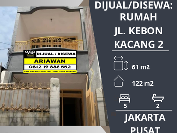 DIJUAL/DISEWAKAN: Rumah di Jl. Kebon Kacang 2, Tanah Abang, Jakarta Pusat