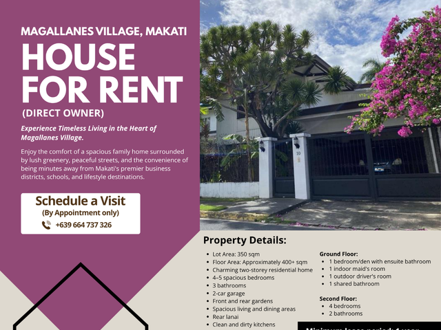 Magallanes Village, House & Lot for Rent 4 Bedrooms