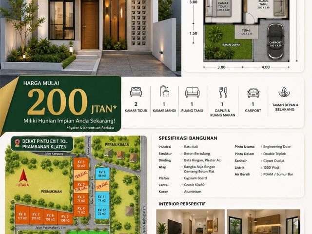 Soft Launching! Rumah Tipe 36 Mulai Rp225 Juta Dekat Prambanan
