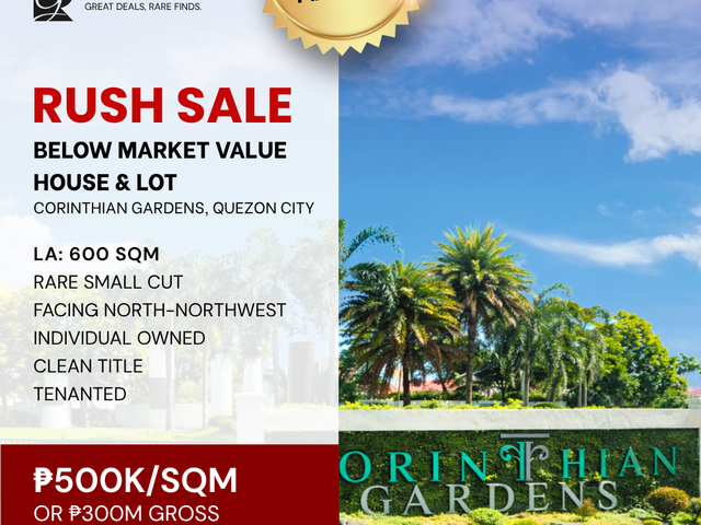 LOWEST IN THE MARKET! GOOD BUY! House and Lot in Corinthian Gardens Quezon City