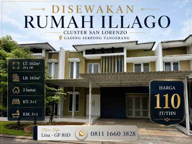 Disewakan 	ILLAGO, San Lorenzo, Gading Serpong dekat MALL SUMARECON SERPONG