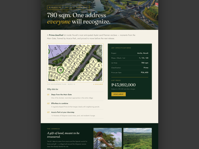 Arcilo Nuvali Prime 780 sqm Lot for sale