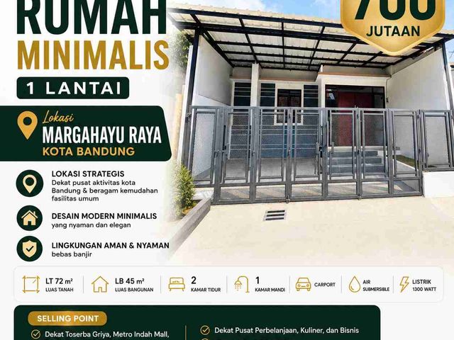 Rumah baru 700 Jutaan di Komplek Margahayu Raya, Kota Bandung