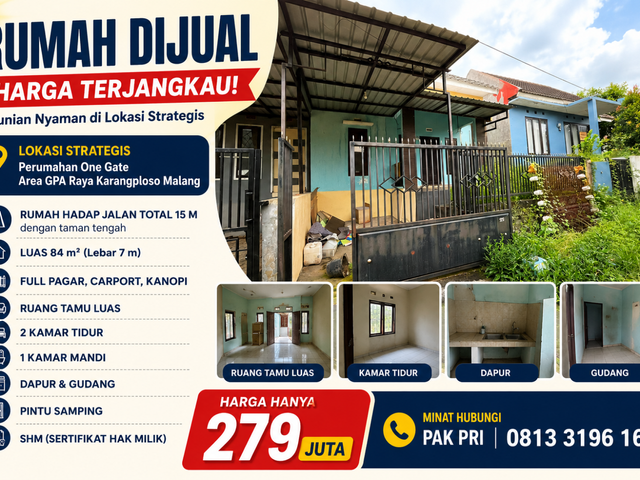 Rumah Murah SHM di Perumahan One Gate GPA Karangploso Malang Harga 279 Juta