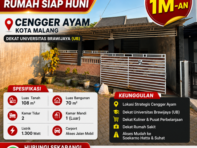 Rumah Siap Huni Dijual di Area Suhat Malang Dekat UB