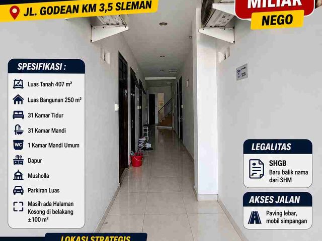 Dijual Kost Semi Eksklusif 31 Kamar Dekat STPN Godean Sleman Turun Harga