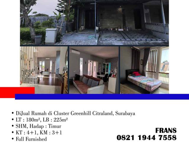 DiJual Rumah di Cluster Greenhill Citraland, Surabaya
