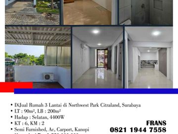DiJual Rumah 3 Lantai di Northwest Park Citraland, Surabaya