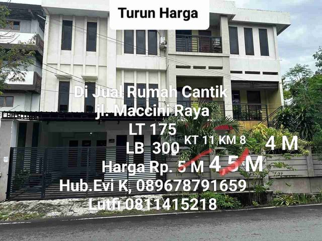 Di Jual Rumah 3 lt, di Tengah kota, Jl. Maccini Raya, Mks