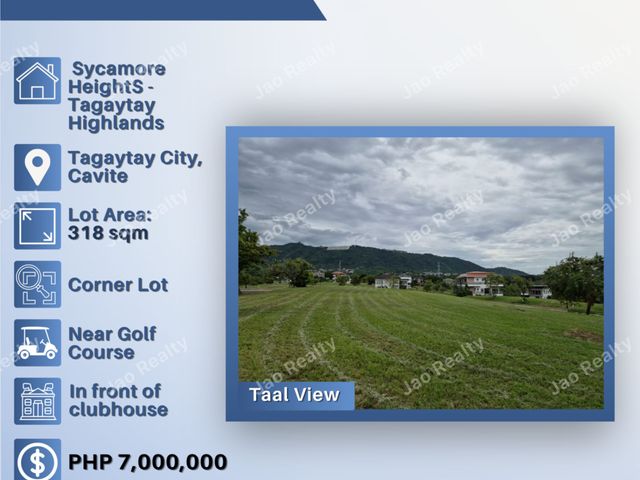 FOR SALE: 318 sqm Lot Area For Sale in Tagaytay Highlands 
