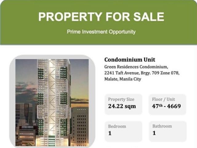 🏙️ For Sale | 1BR Condo @ Green Residences
