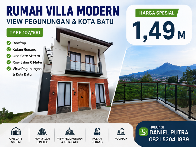 DIJUAL RUMAH VILLA BATU 2 LANTAI - NYAMAN AMAN & STRATEGIS LOKASI DEKAT ALUN ALUN KOTA BATU