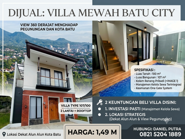 Villa Mewah 1,49M Dekat Alun-Alun Batu + Kolam Renang & Rooftop View 360° | SIAP KASIH PASSIVE INCOME TIAP BULAN
