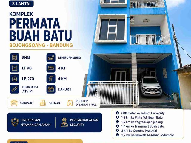 Rumah 3 lantai super strategis di Bojongsoang dekat Kampus Telkom