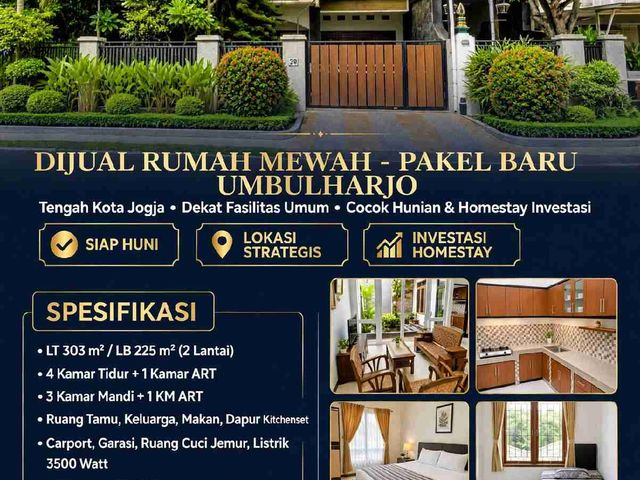 Dijual Rumah Mewah 2 Lantai Pakel Baru Umbulharjo LT 303 LB 225 Tengah Kota Jogja SHM 4M Nego