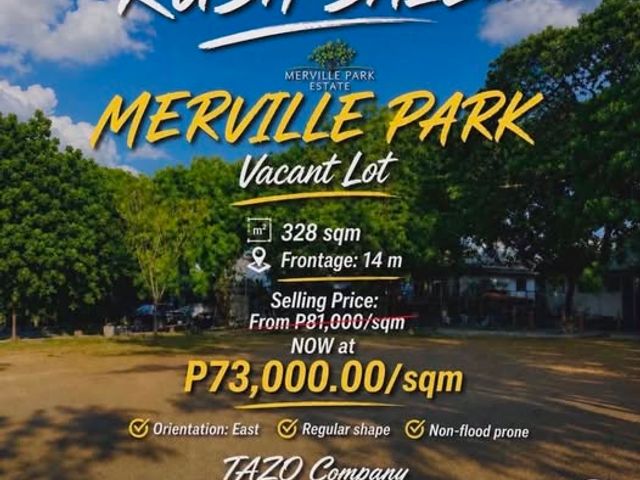 Prime Vacant Lot in Merville Park Now offered at a reduced price of only ₱73,000/sqm!