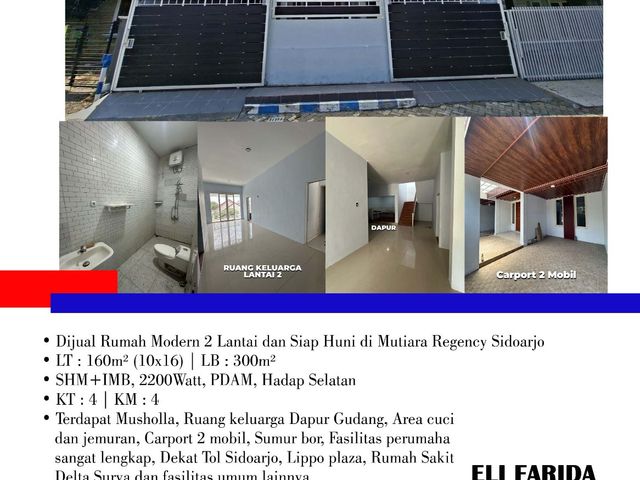 Dijual Rumah Modern 2 Lantai dan Siap Huni di Mutiara Regency Sidoarjo
