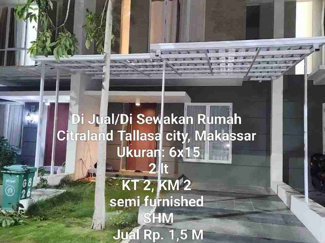 Di Jual/ Sewakan Rumah 2 lt, Type Silversand, Citraland Tallasa city