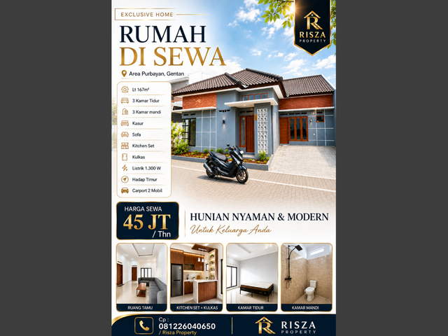 Sewa Rumah Area Gentan Semi Furnish, Dekat Solo Kota, Purwosari, Laweyan