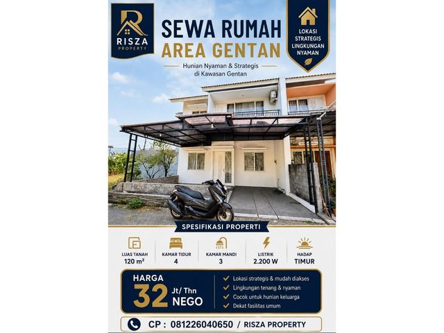 Sewa Rumah Area Perum Cluster Gentan, Dekat Laweyan, Purwosari, Solo Baru