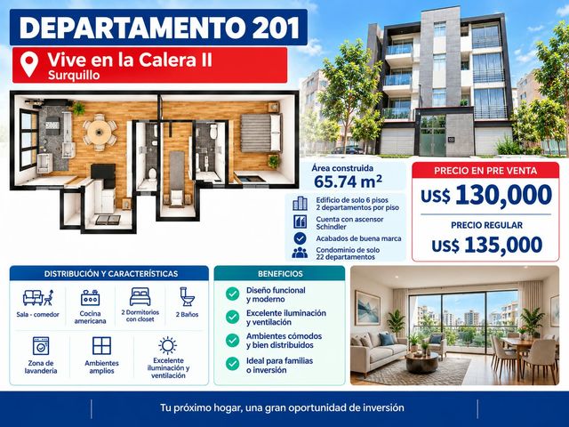 Lindo Proyecto en La Calera de la Merced II - Departamento 201 Área 65.74 M2
