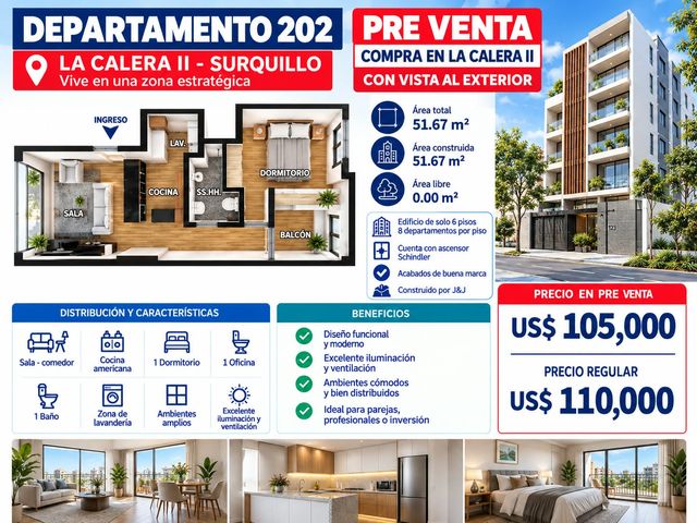Lindo Proyecto en La Calera de la Merced II - Departamento 202 Área 51.67 M2