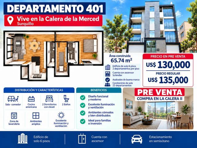 Lindo Proyecto en La Calera de la Merced II - Departamento 401 Área 65.74 M2