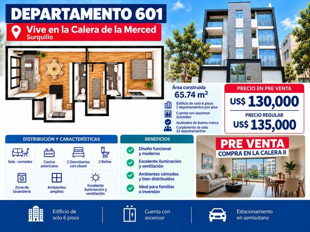Lindo Proyecto en La Calera de la Merced II - Departamento 601 Área 65.74 M2