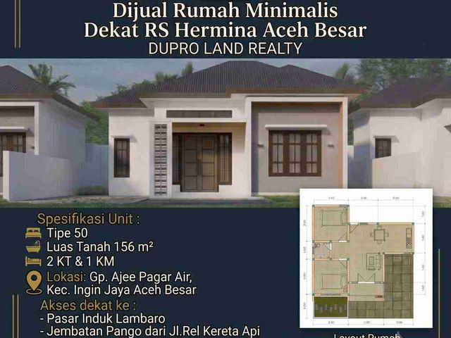Rumah Murah Pembayaran Cash Bertahap  Lokasi Belakang RS Hermina dan dekat Pasar Lambaro Aceh Besar