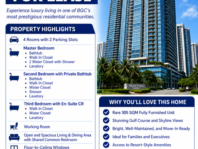 Rare 305 SQM Fully Furnished 4-Bedroom Luxury Condo for Lease in BGC