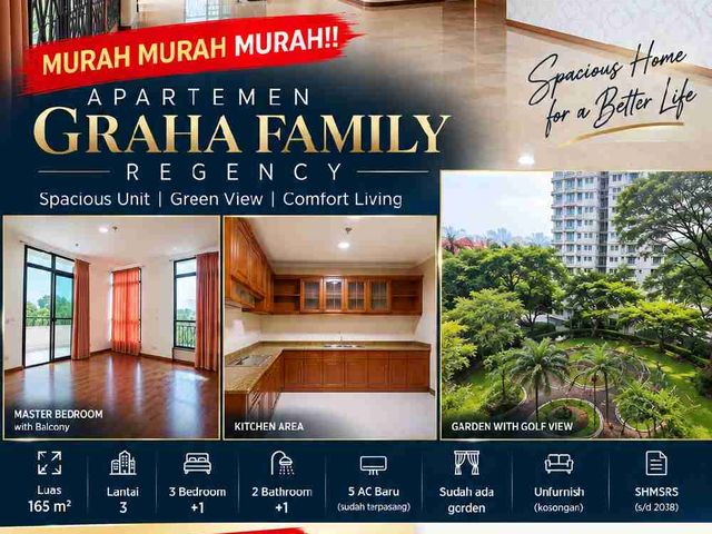 Apartemen Kondo Graha Family 3BR Low Level Garden View Unfurnish