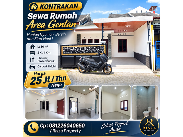 Sewa Rumah Baru Area Perumahan Gentan, Dekat Laweyan, Purwosari, Solo Baru
