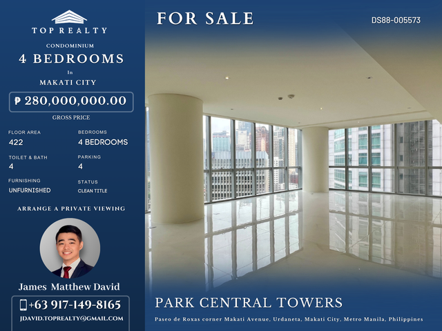 (FOR SALE) Park Central Towers Makati 422 sqm 4BR with Private Elevator & 4 Parking