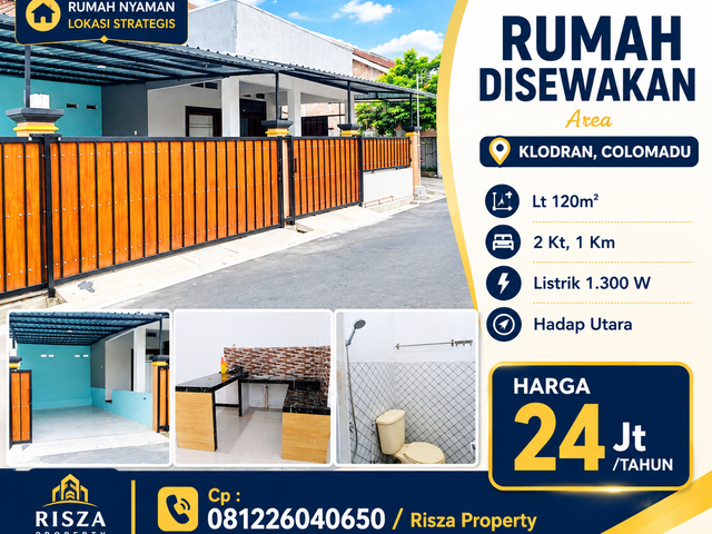 Sewa Rumah Area Klodran Colomadu Dekat Sumber, Manahan, Pintu TOL Klodran